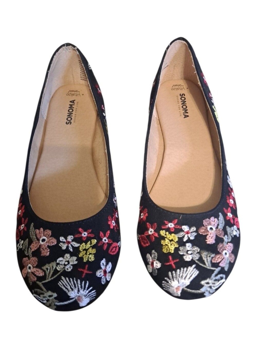 Sonoma Black Embroidered Floral Slip-On Flats